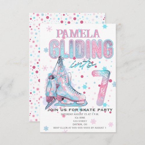 Figure Skating 7th Birthday Party invitation