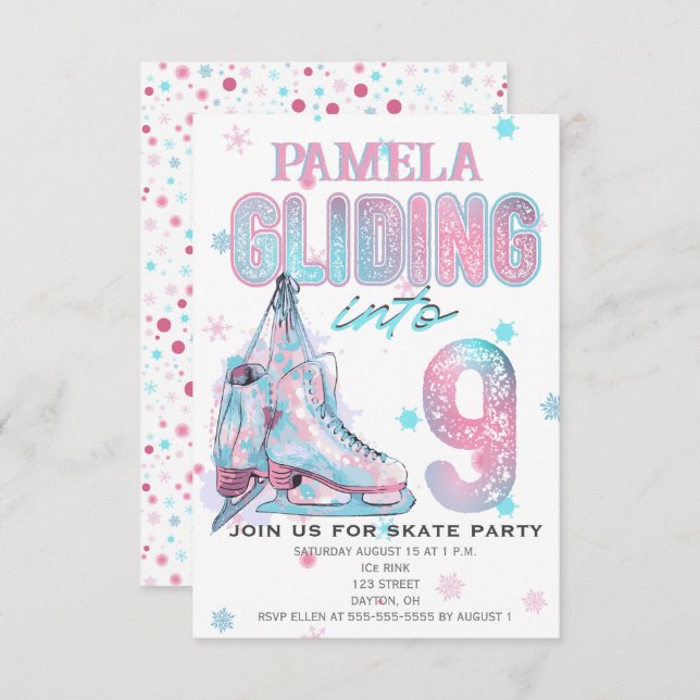 Figure Skating 9th Birthday Party invitation (Front/Back)