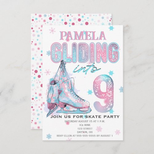 Figure Skating 9th Birthday Party invitation