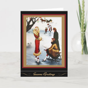 Figure Skating Art Deco Christmas Ladies Holiday Card