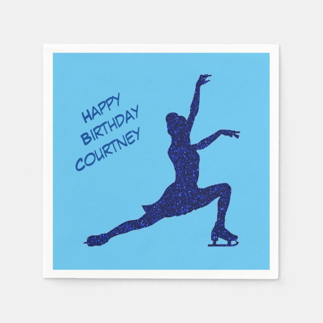 Figure Skating Birthday Blue Sparkle Paper Napkins (Front)