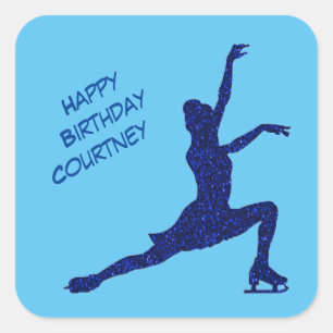 Figure Skating Birthday Blue Sparkle Square Sticker