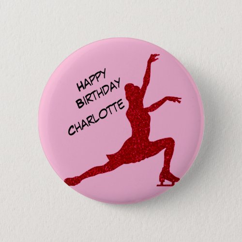 Figure Skating Birthday Pink  Red Paper   Button