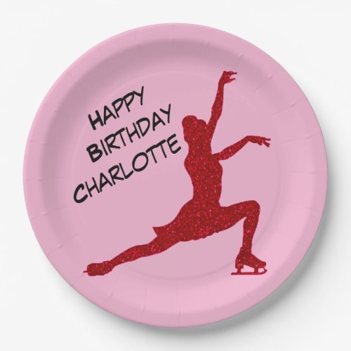 Figure Skating Birthday Pink  Red Party Plates