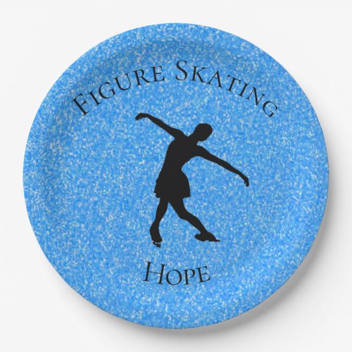 Figure Skating Blue Sparkle Paper Plates wName