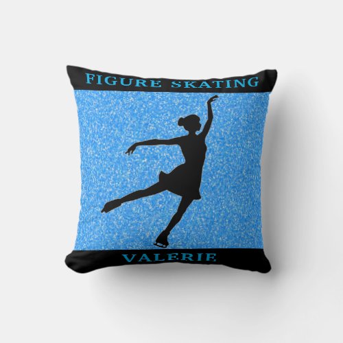 Figure Skating Blue Sparkle Throw Pillow w Name