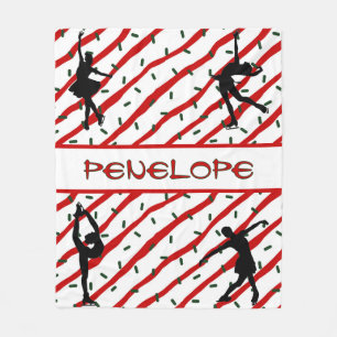 Figure Skating Christmas Sprinkle Red White Fleece Blanket