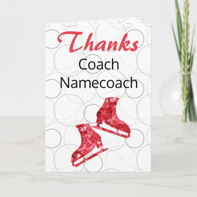 Figure skating coach thank you card - red stars (Front)