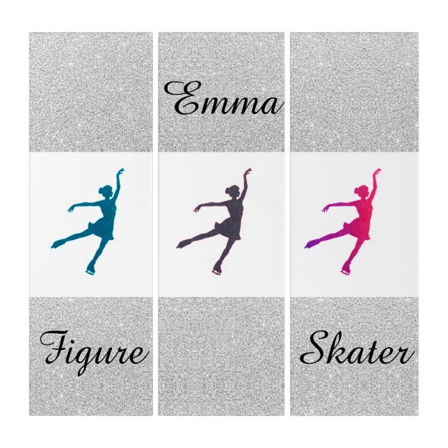 Figure Skating Faux Glitter Triptych w/  Name (Front)