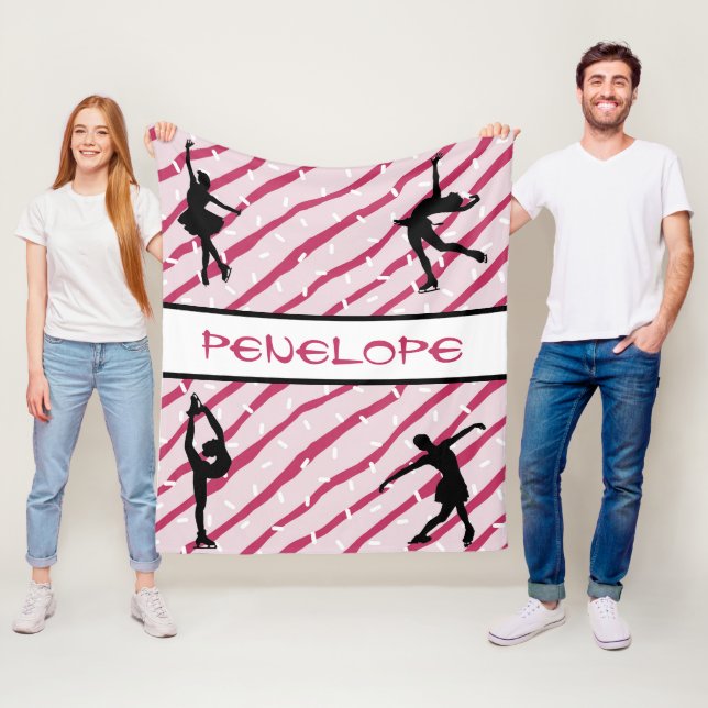 Figure Skating Girl Peppermint Sprinkle Pink Fleece Blanket (In Situ)