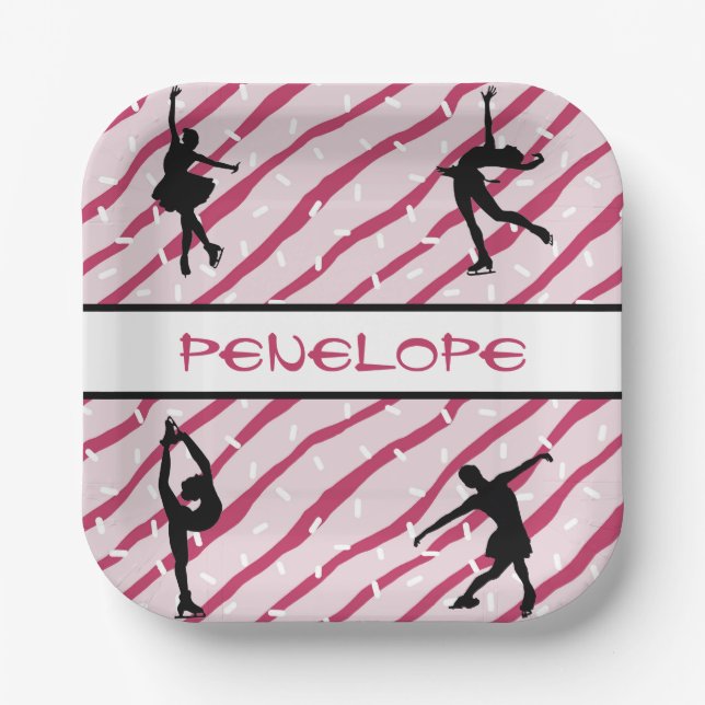 Figure Skating Girl Peppermint Sprinkle Pink Paper Plates (Front)