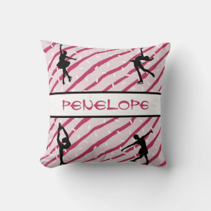 Figure Skating Girl Peppermint Sprinkle Pink Throw Pillow