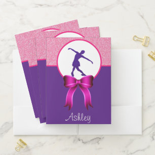 Figure Skating Glitter & Bow Pocket Folders