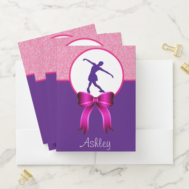 Figure Skating Glitter & Bow Pocket Folders (In Situ)