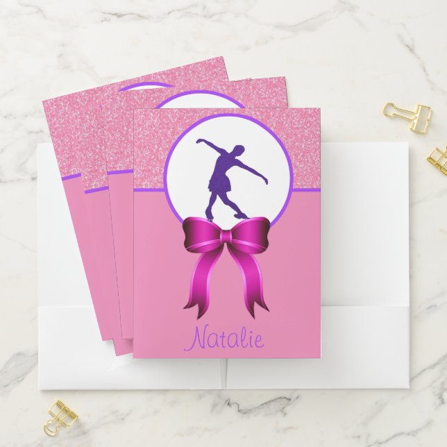Figure Skating Glitter & Bow Pocket Folders (In Situ)