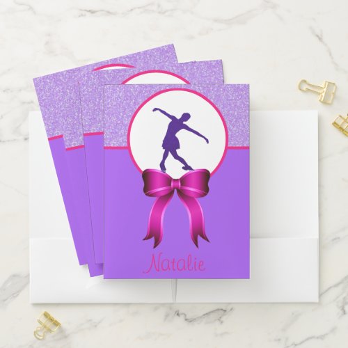 Figure Skating Glitter  Bow Pocket Folders