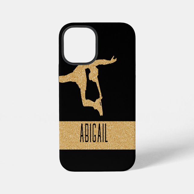 "Figure Skating" gold glitter custom name Iphone Case (Back)
