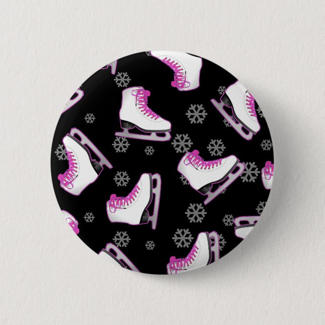 Figure Skating - Ice Skates Black and Pink Pinback Button (Front)