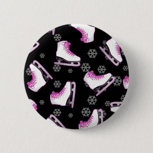 Figure Skating - Ice Skates Black and Pink Pinback Button