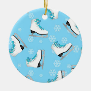 Figure Skating - Ice Skates Blue with Snowflakes Ceramic Ornament