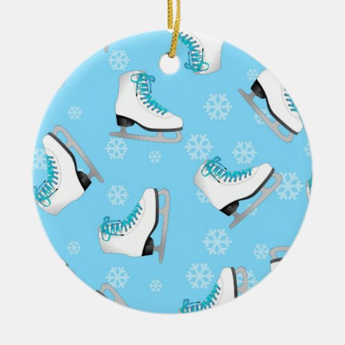 Figure Skating _ Ice Skates Blue with Snowflakes Ceramic Ornament