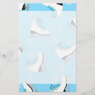 Figure Skating - Ice Skates Blue with Snowflakes Stationery