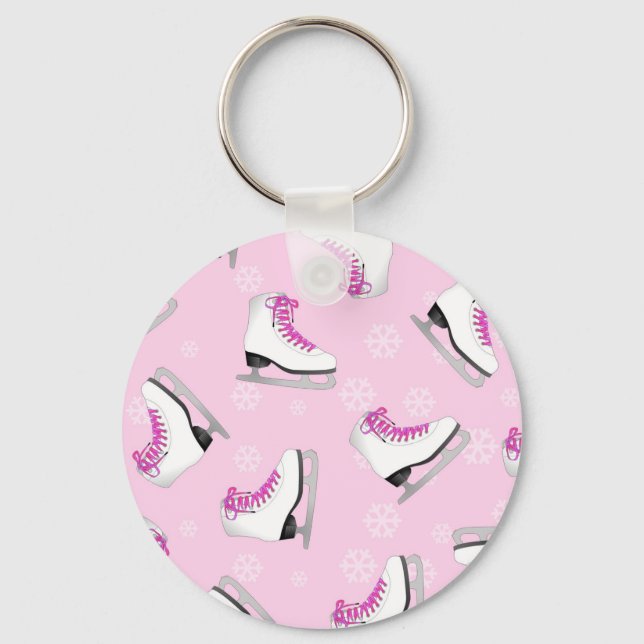 Figure Skating - Ice Skates Pink with Snowflakes Keychain (Front)