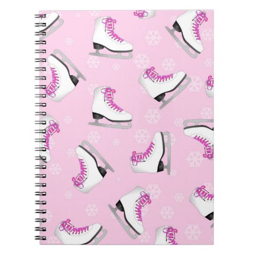 Figure Skating _ Ice Skates Pink with Snowflakes Notebook