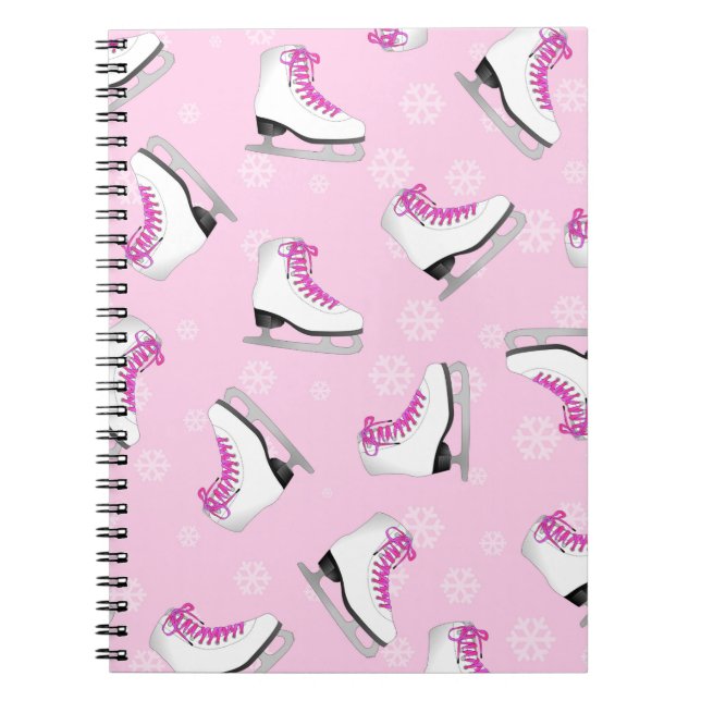 Figure Skating - Ice Skates Pink with Snowflakes Notebook (Front)