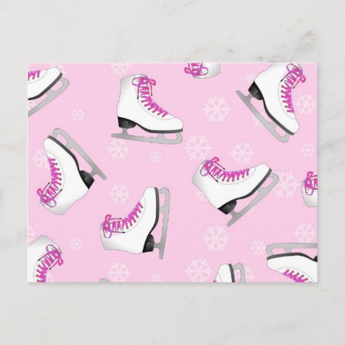 Figure Skating _ Ice Skates Pink with Snowflakes Postcard