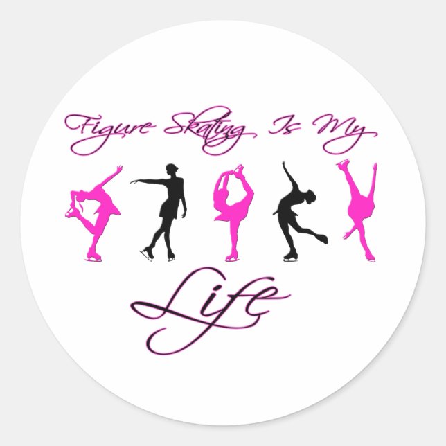 Figure Skating is My Life - PINK & BLACK Classic Round Sticker (Front)