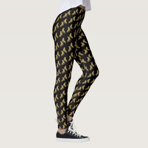 Figure skating leggings Ice skate pattern gold