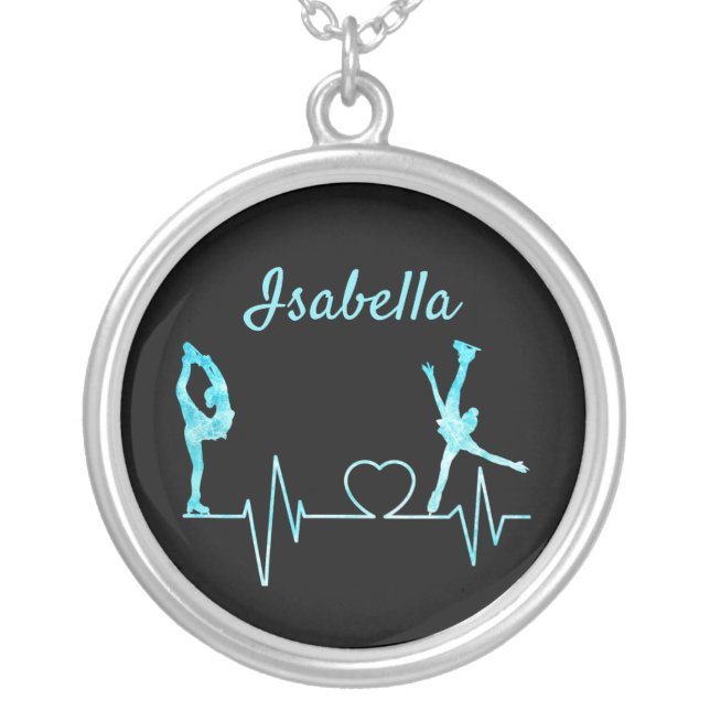 Figure Skating necklace heartbeat frozen blue (Front)