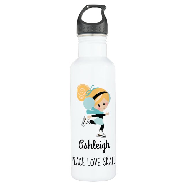 Figure Skating Peace Love Skate Blonde Stainless Steel Water Bottle (Front)