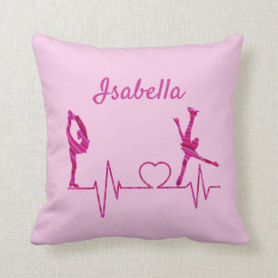 Figure Skating pillow heartbeat pink swirl