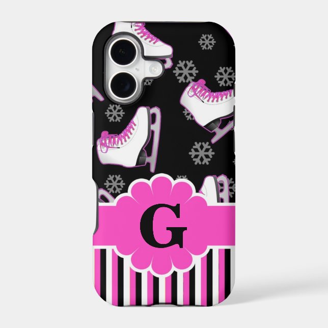 Figure Skating Pink & Black Custom Monogram Iphone Case (Back)