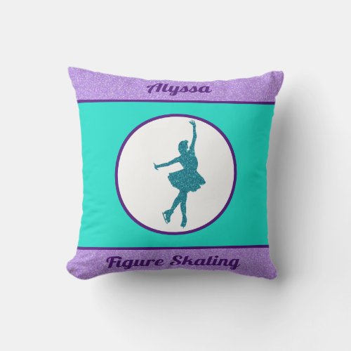 Figure Skating Purple  Turquoise Throw Pillow