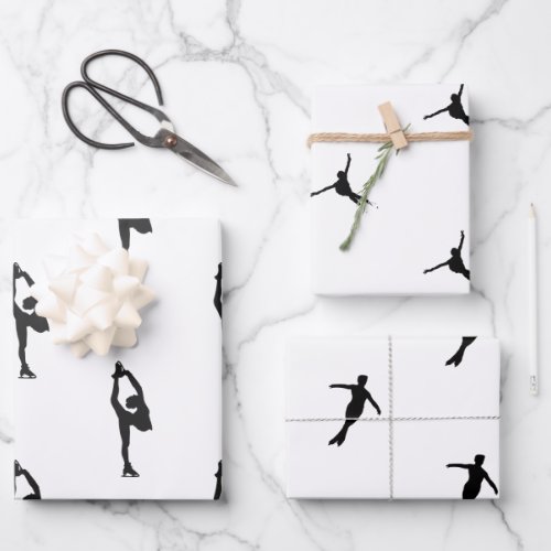 Figure skating silhouette wrapping paper set of 3 