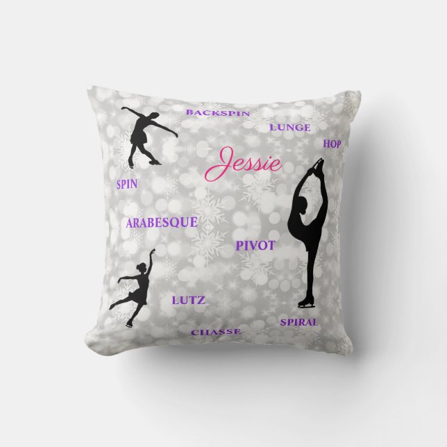 Figure Skating Snowflake Typography Throw Pillow (Front)