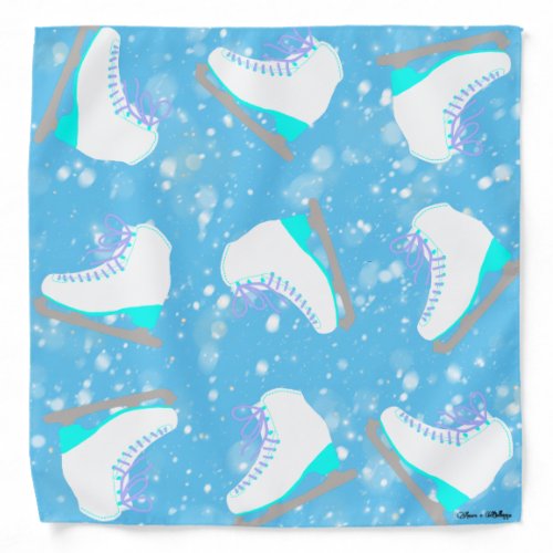 Figure Skating Snowy Blue Ice Skates Multi_Purpose Bandana