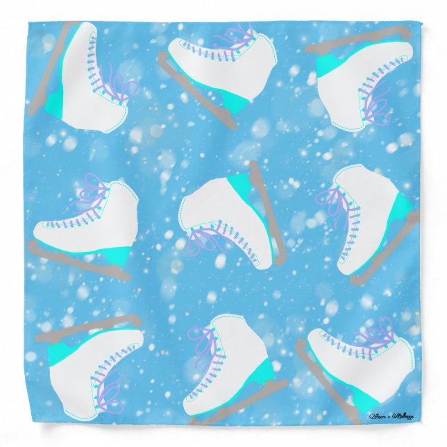 Figure Skating Snowy Blue Ice Skates Multi-Purpose Bandana (Front)