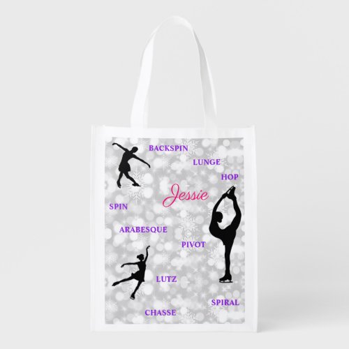 Figure Skating Typography Reusable Grocery Bag