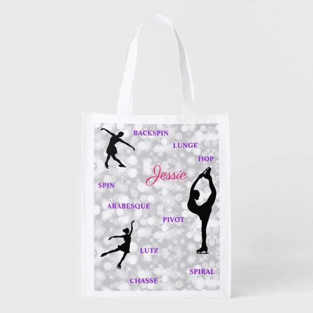 Figure Skating Typography Reusable Grocery Bag (Front)