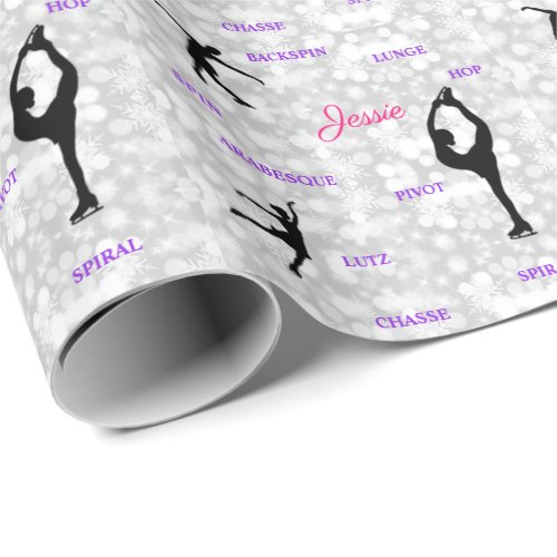 Figure Skating Typography Wrapping Paper w Name