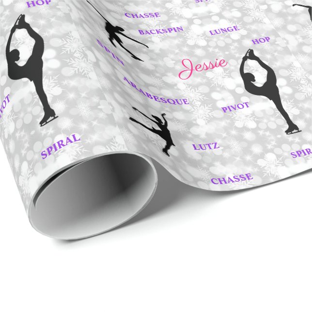Figure Skating Typography Wrapping Paper w/ Name (Roll Corner)