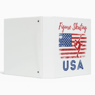 Figure Skating USA American Flag Ice Skater 3 Ring Binder
