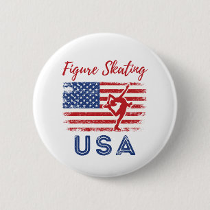 Figure Skating USA American Flag Team Button