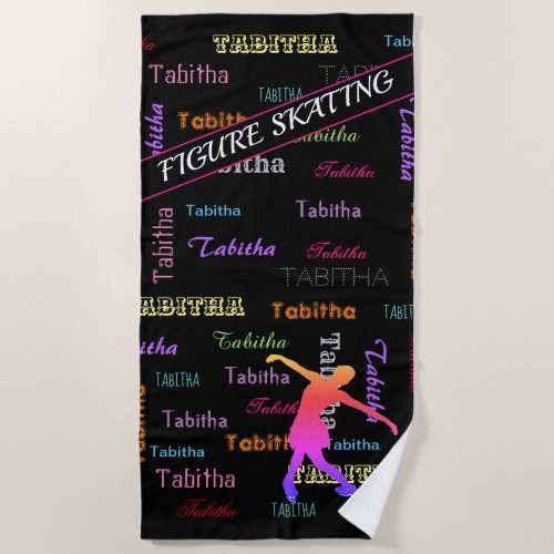Figure Skating with Personalized Name All Over Beach Towel
