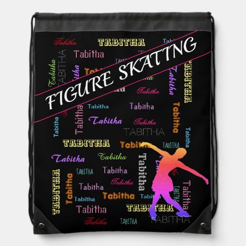 Figure Skating with Personalized Name All Over Drawstring Bag