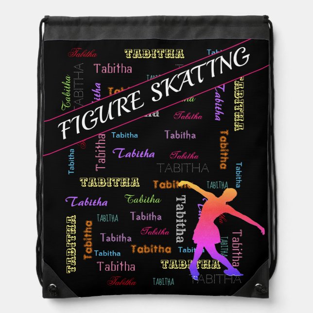 Figure Skating with Personalized Name All Over Drawstring Bag (Front)